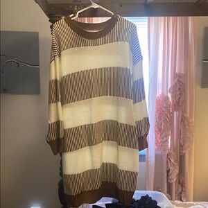 SHEIN Brown and White Striped Sweater Dress